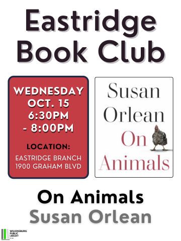 Book club flyer - Oct 15 6:30pm Reading On Animals by Susan Orlean