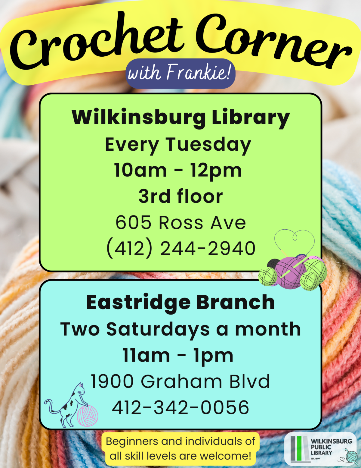 Crochet Corner flyer - yarn background 